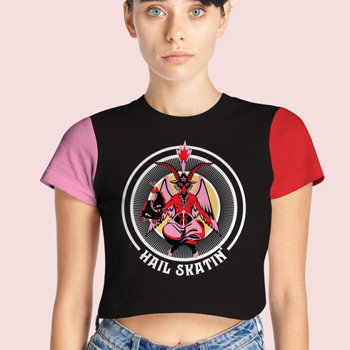 Baphomet Hail Skatin' Roller Skate Cropped Fashion Tee